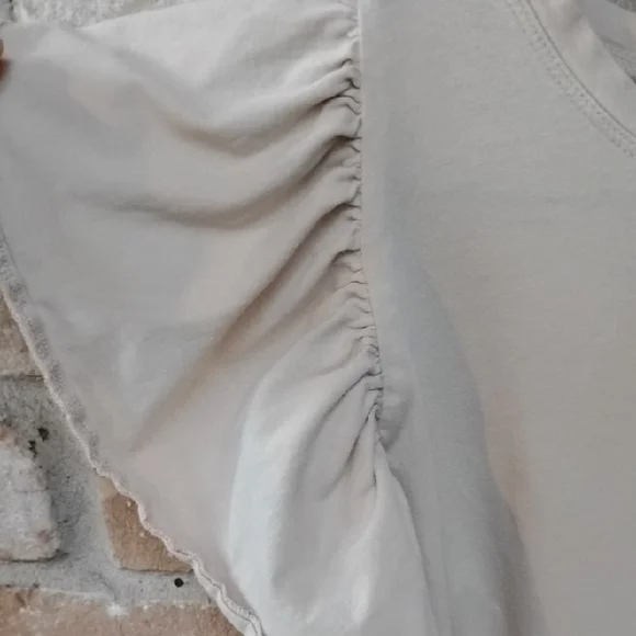 Zara Beige Short Sleeve Ruffle Top - Picture 3 of 4